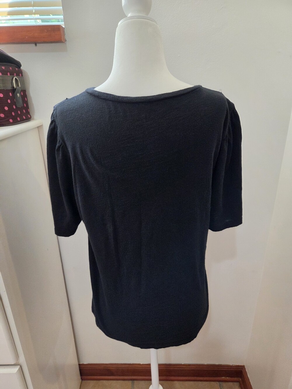 Gap Black Eyelet Babydoll Boho Coastal 3/4 Sleeve Cotton Blouse | Medium - Picture 4 of 8